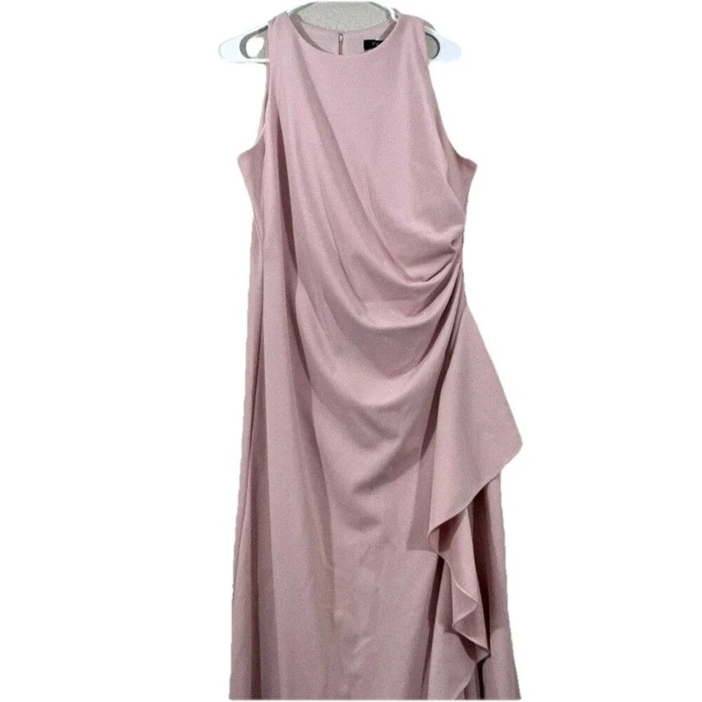 Women’s Evenings Pink Sleeveless Long Dress Tall Size 16 Ruched High Low Hemline